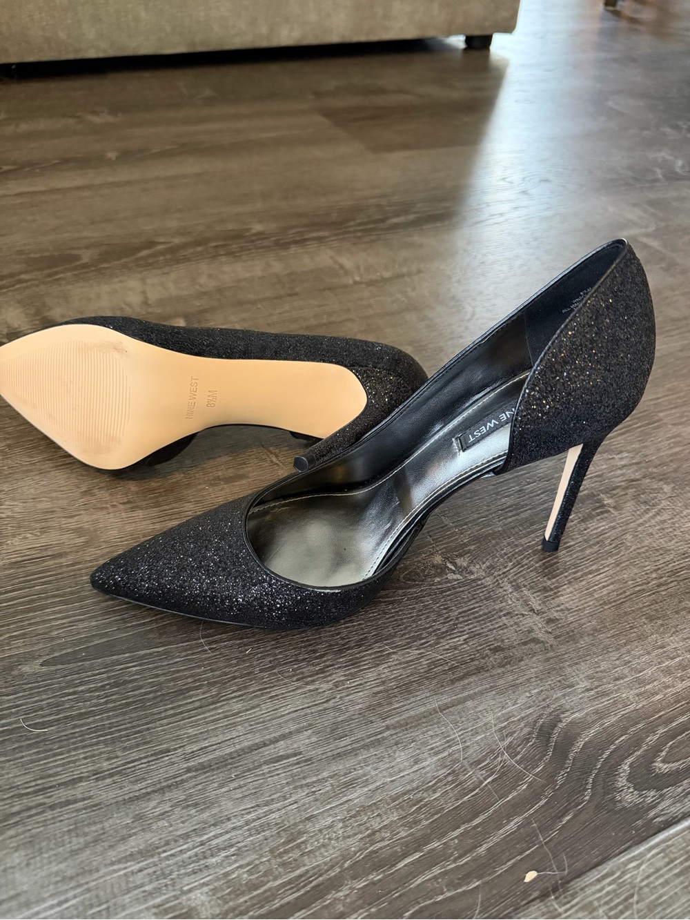 Nine West Black Glitter Pointed-Toe d’orsay Stiletto Pumps